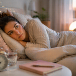 Eine Frau liegt morgens müde im Bett, obwohl sie eigentlich ausreichend viele Stunden geschlafen hat